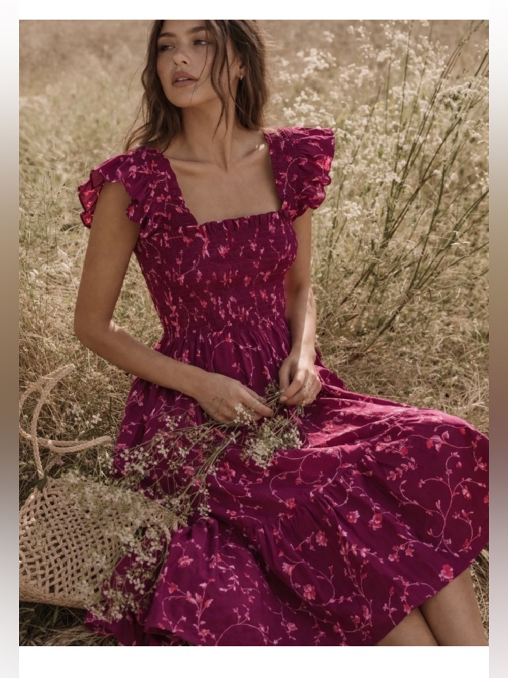 Hill House Ellie Nap Dress in Burgundy Botanical, XS, EUC